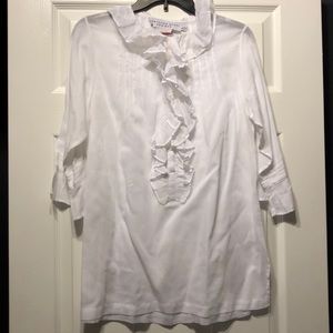 White 3/4 sleeve ruffle collar white top